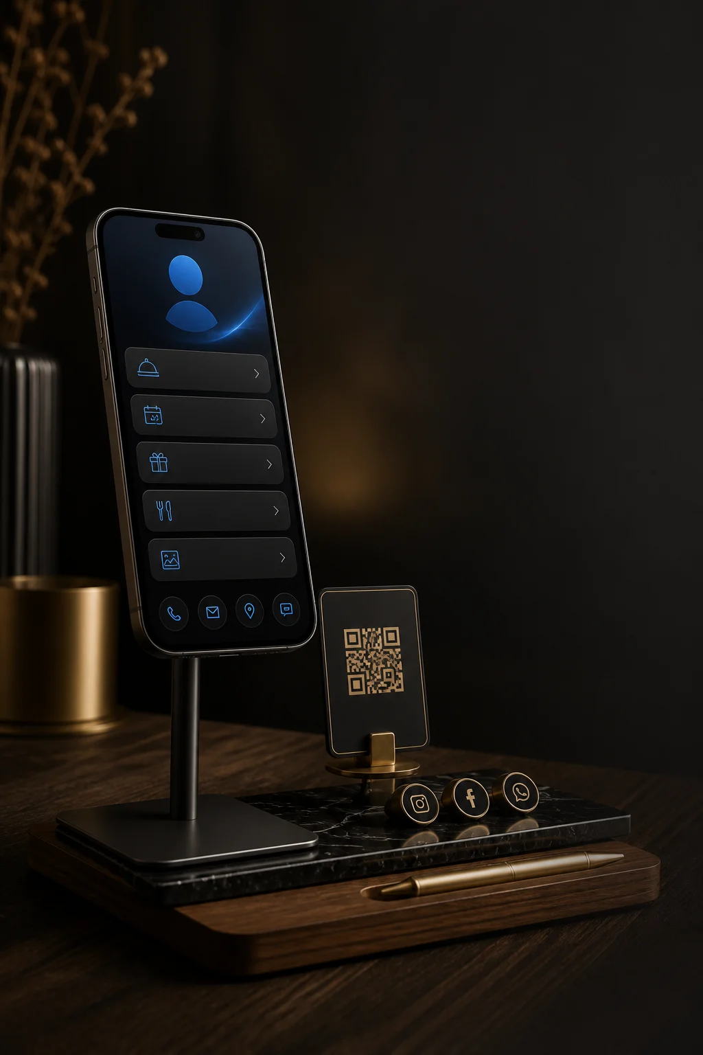 A smartphone showing a polished link-in-bio experience