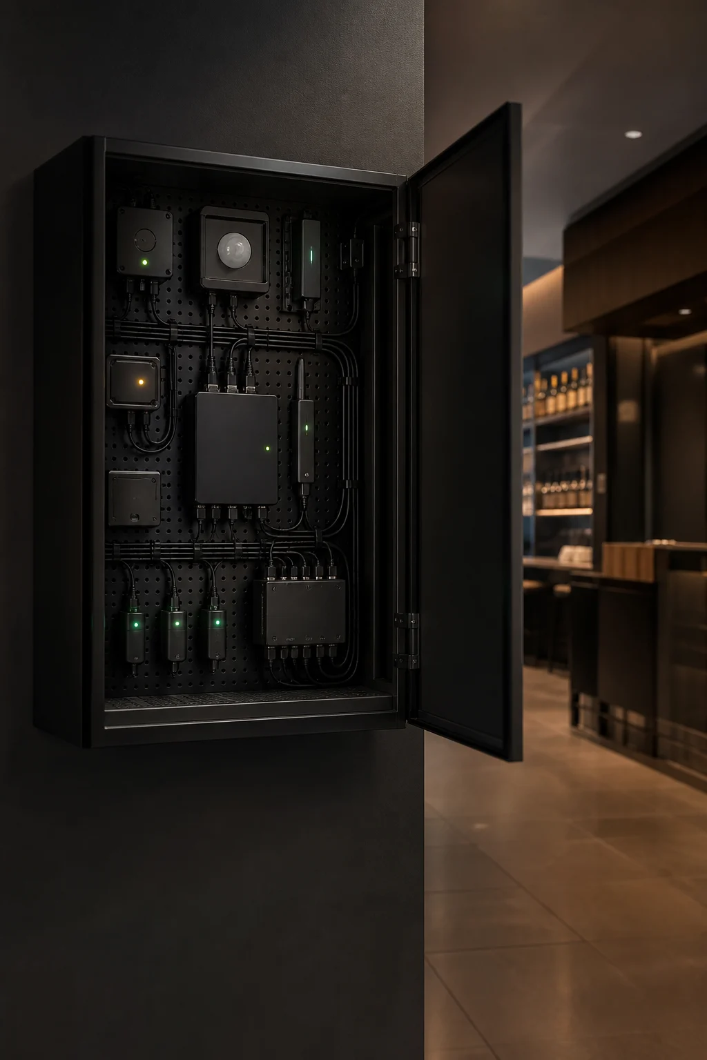 Connected restaurant devices and sensors in a dark control room