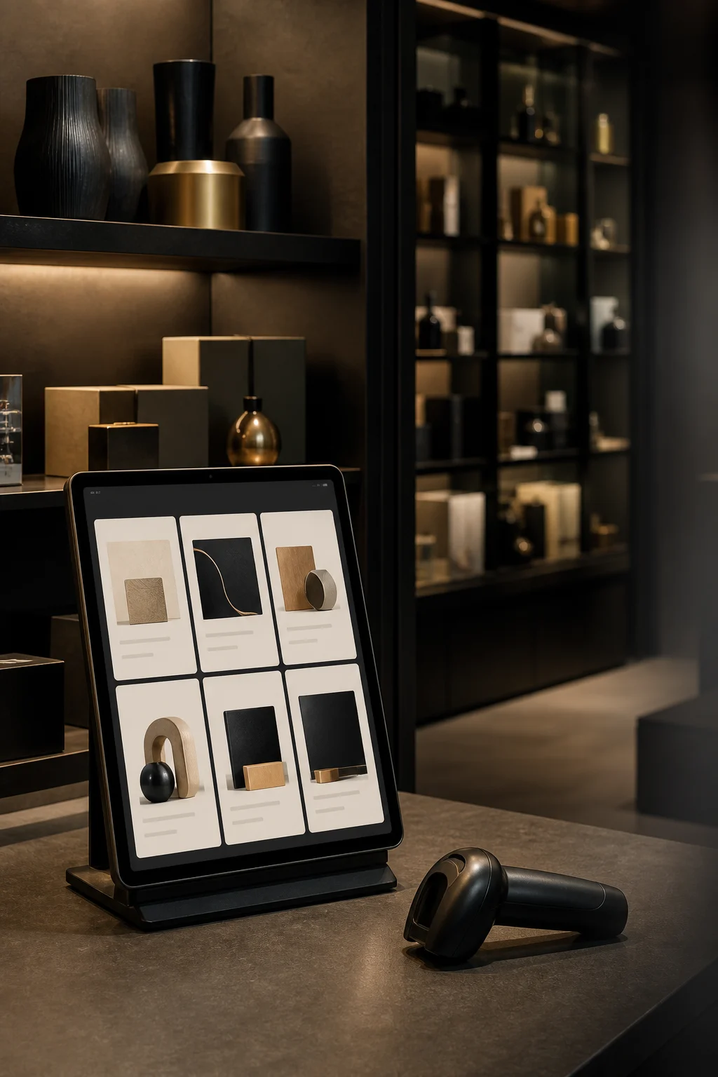 A premium digital product catalog on a modern display
