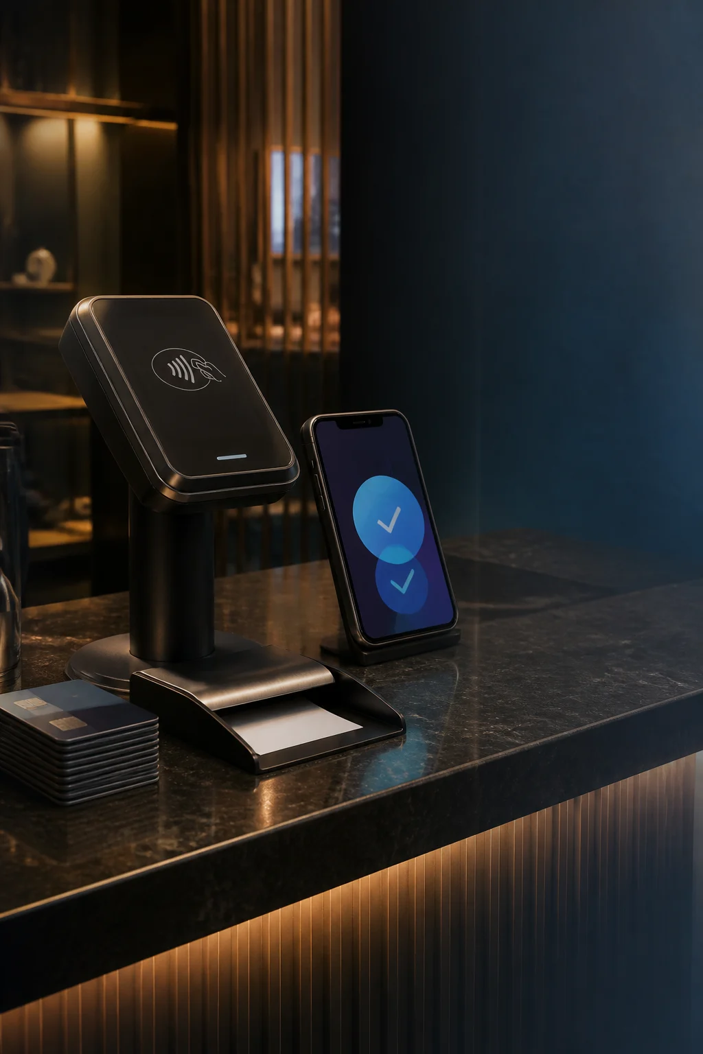 A secure contactless payment terminal in a restaurant
